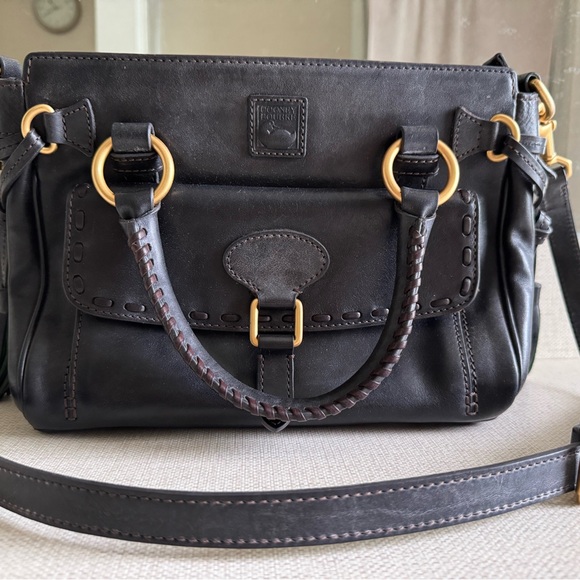 Dooney & Bourke BLACK Florentine Leather Front Pocket Satchel Crossbody Bag EUC! - Picture 1 of 9